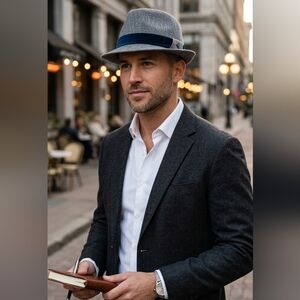 NWT - Goorin Bros Gray Tweed Fedora Hat with Navy Blue Band